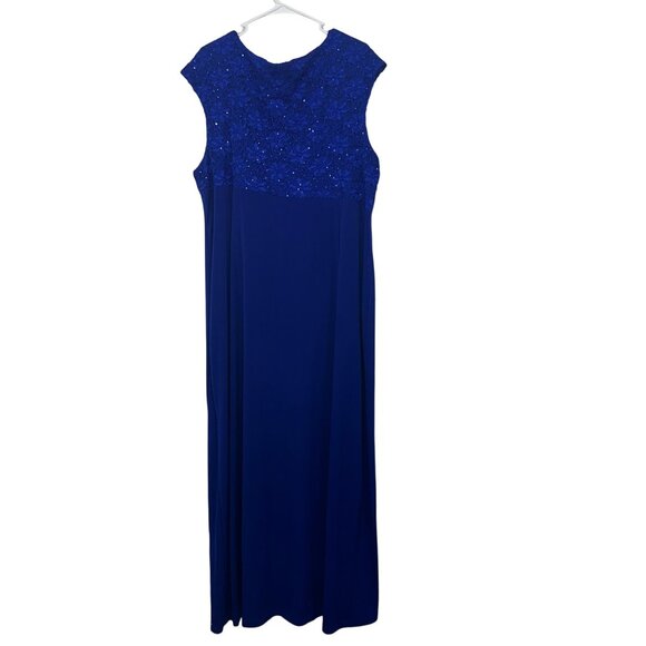 Connected Apparel Plus SZ 24W Royal Blue Gown Sequined Lace Draped Tulip Hemline - Picture 9 of 14